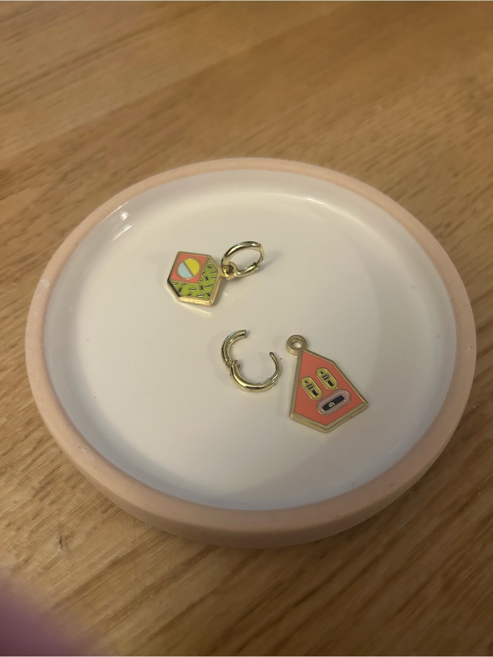 Colorful Enamel Charm Huggie Earrings - Coral & Lime - Picture 3 of 3